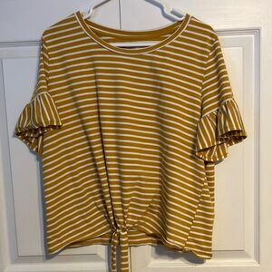 Striped Mustard Ruffle Sleeve Top